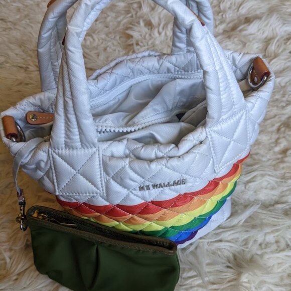RARE Mz Wallace Dawn Quilted Rainbow Stripe Mini Tote Bag Deluxe Pride Edition - Picture 3 of 10